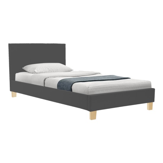 Κρεβάτι Nevil  ύφασμα ανθρακί με ξύλινο πόδι σε φυσική απόχρωση 100x200εκ