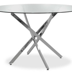 Τραπέζι στρόγγυλο Steve  με γυάλινη επιφάνεια διαφανές Φ120x74,5εκ