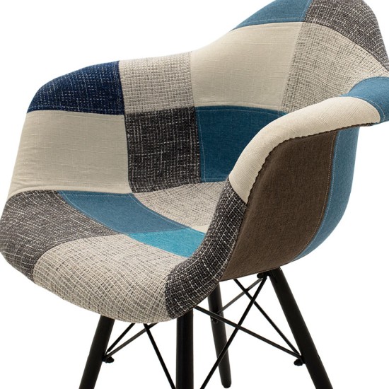 Πολυθρόνα Julita  ύφασμα patchwork μπλε γκρι-μαύρο πόδι