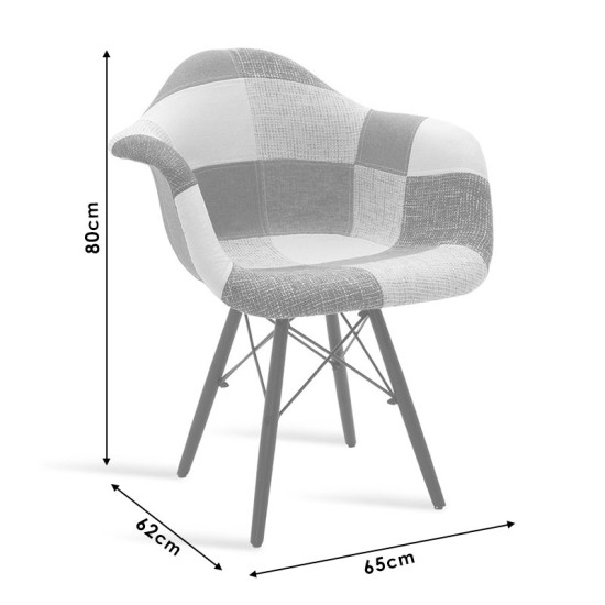 Πολυθρόνα Julita  ύφασμα patchwork μπλε γκρι-μαύρο πόδι