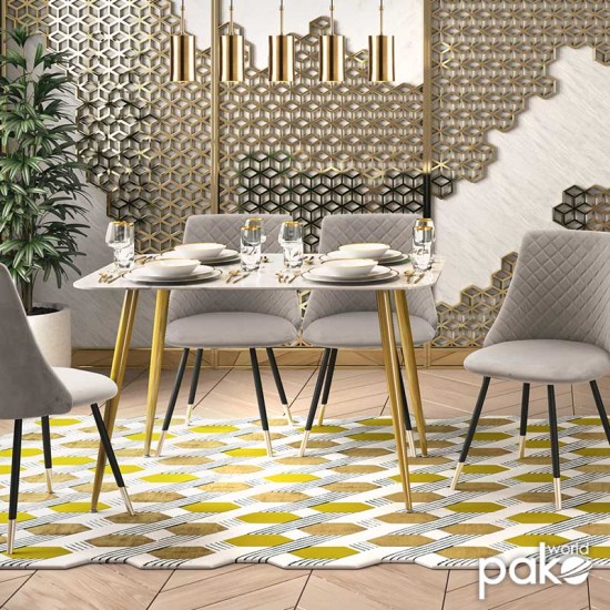 Τραπέζι Paris pakoworld οβάλ γυαλί 8mm σχέδιο μαρμάρου-χρυσό 120x80x75εκ Model: 029-000086