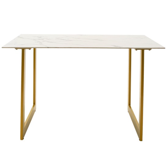 Τραπέζι Paris pakoworld ορθογώνιο γυαλί 8mm σχέδιο μαρμάρου-χρυσό 120x80x75εκ Model: 029-000087