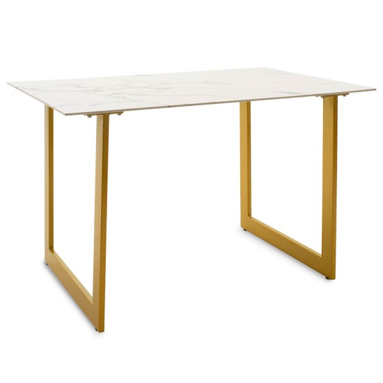 Τραπέζι Paris pakoworld ορθογώνιο γυαλί 8mm σχέδιο μαρμάρου-χρυσό 120x80x75εκ Model: 029-000087