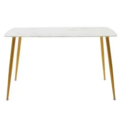 Τραπέζι Paris  οβάλ γυαλί 8mm λευκό μαρμάρου-χρυσό 150x80x75εκ