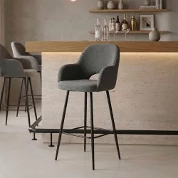 Σκαμπό bar Renish  μπουκλέ γκρι-μεταλλικό μαύρο πόδι 51x57x114εκ