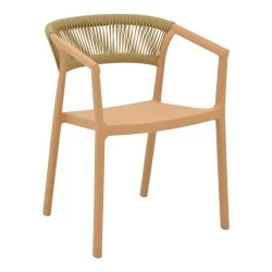 Πολυθρόνα Sillia  στοιβαζόμενη pp cappuccino απόχρωση με μπεζ rattan 55x52x74.5εκ