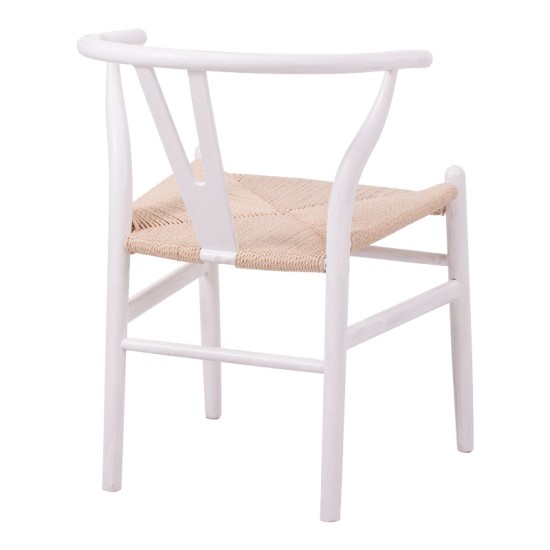 Καρέκλα Wishbone  rubberwood-σχοινί σε λευκή απόχρωση 60x51x80εκ