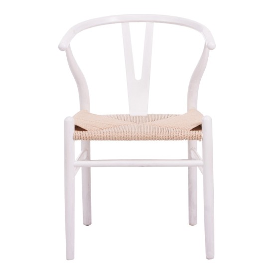 Καρέκλα Wishbone  rubberwood-σχοινί σε λευκή απόχρωση 60x51x80εκ