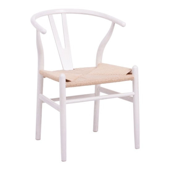 Καρέκλα Wishbone  rubberwood-σχοινί σε λευκή απόχρωση 60x51x80εκ