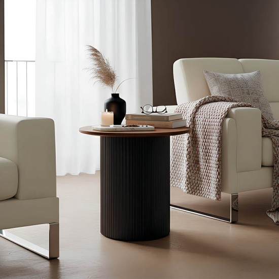 Βοηθητικό τραπέζι Dovel  mdf σε καρυδί-μαύρη απόχρωση Φ50x45εκ