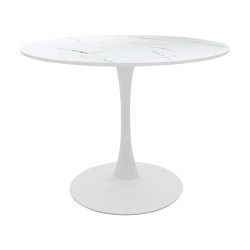 Tραπέζι Balou  mdf σε λευκή απόχρωση με όψη μαρμάρου Φ100x76εκ