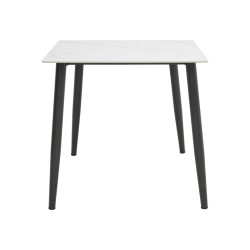 Τραπέζι Gustas Ι  λευκό μαρμάρου sintered stone-μαύρο μέταλλο 80x80x76εκ