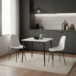 Τραπέζι Gustas  λευκό μαρμάρου sintered stone-μαύρο μέταλλο 80x80x76εκ