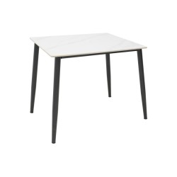 Τραπέζι Gustas Ι  λευκό μαρμάρου sintered stone-μαύρο μέταλλο 80x80x76εκ