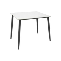 Τραπέζι Gustas  λευκό μαρμάρου sintered stone-μαύρο μέταλλο 80x80x76εκ