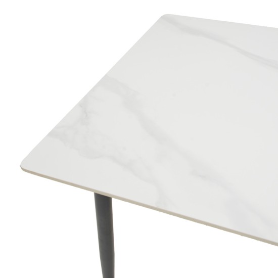 Τραπέζι Gustas Ι  λευκό μαρμάρου sintered stone-μαύρο μέταλλο 80x80x76εκ
