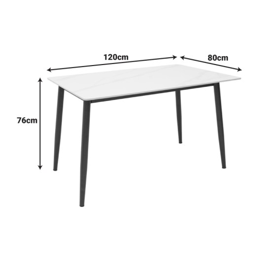 Τραπέζι Gustas  λευκό μαρμάρου sintered stone-μαύρο μέταλλο 120x80x76εκ
