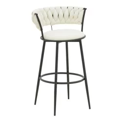 Σκαμπό μπαρ Alkia I  ύφασμα σε εκρού απόχρωση- πόδι μαύρο μέταλλο 50x56x95εκ