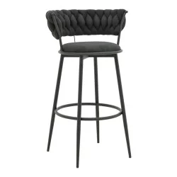 Σκαμπό μπαρ Alkia I  ύφασμα σε μαύρη απόχρωση- πόδι μαύρο μέταλλο 50x56x95εκ