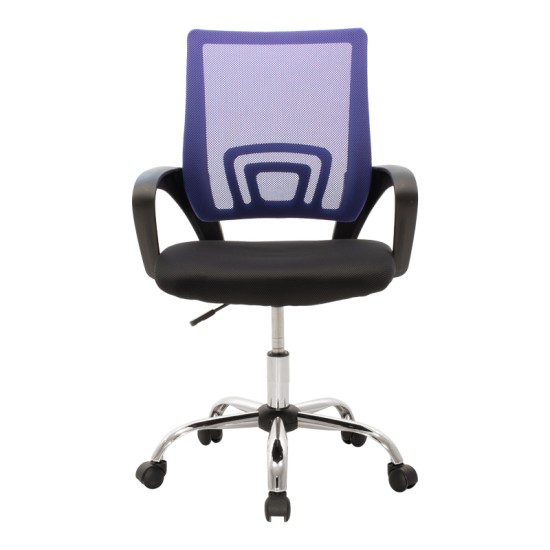 Καρέκλα γραφείου Berto II  με ανάκλιση ύφασμα mesh σε μπλε-μαύρη απόχρωση και βάση χρωμίου 60x48x85-95εκ