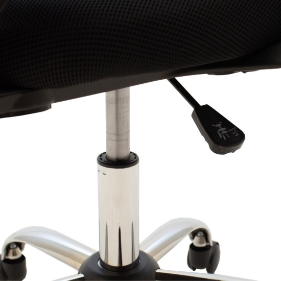 Καρέκλα γραφείου Berto II  με ανάκλιση ύφασμα mesh σε μπλε-μαύρη απόχρωση και βάση χρωμίου 60x48x85-95εκ