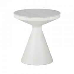 Βοηθητικό τραπέζι Coozlin Inart sintered stone σε απόχρωση λευκό μαρμάρου με λευκό μέταλλο Φ50x50εκ