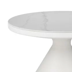 Τραπέζι σαλονιού Coozlin Inart sintered stone σε απόχρωση λευκό μαρμάρου με λευκό μέταλλο Φ70x40εκ