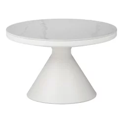 Τραπέζι σαλονιού Coozlin Inart sintered stone σε απόχρωση λευκό μαρμάρου με λευκό μέταλλο Φ70x40εκ