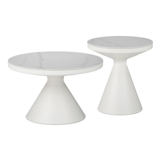Βοηθητικά τραπέζια Coozlin Inart sintered stone σε απόχρωση λευκό μαρμάρου με λευκό μέταλλο Βοηθητικά τραπέζια Coozlin Inart sintered stone σε απόχρωση λευκό μαρμάρου με λευκό μέταλλο