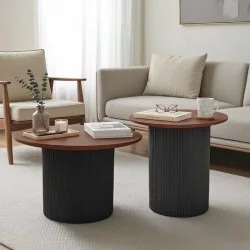 Tραπέζια σαλονιού Dovel  mdf σετ 2τεμ. καρυδι-μαύρο μεταλλο