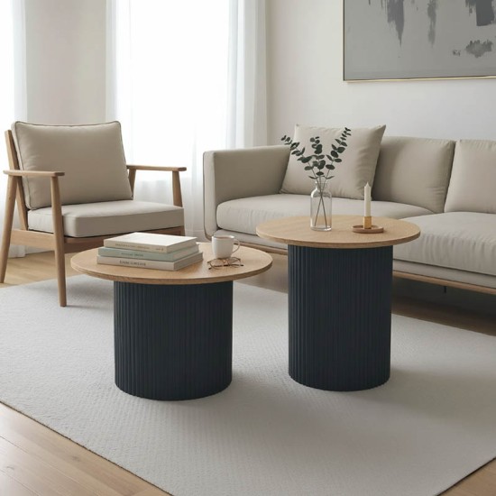 Tραπέζια σαλονιού Dovel mdf σετ 2τεμ. sonoma-μαύρο Tραπέζια σαλονιού Dovel mdf σετ 2τεμ. sonoma-μαύρο