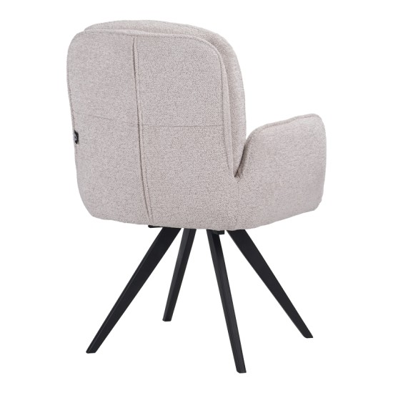 Πολυθρόνα περιστρεφόμενη Novo  ύφασμα λευκό μπουκλε-πόδια μαύρο μεταλλικό 65.5x60x90εκ