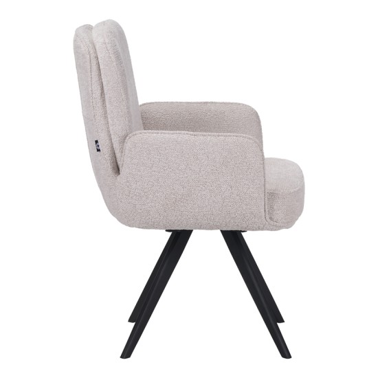 Πολυθρόνα περιστρεφόμενη Novo  ύφασμα λευκό μπουκλε-πόδια μαύρο μεταλλικό 65.5x60x90εκ