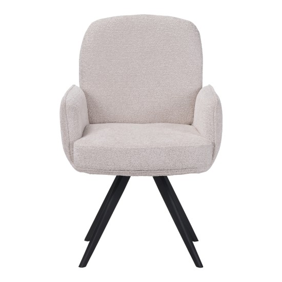 Πολυθρόνα περιστρεφόμενη Novo  ύφασμα λευκό μπουκλε-πόδια μαύρο μεταλλικό 65.5x60x90εκ