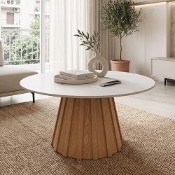 Τραπέζι σαλονιού Franzel  sintered stone σε όψη μαρμάρου-mdf σε φυσική απόχρωση Φ80x40εκ
