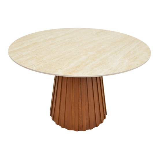 Τραπέζι Franzel  sintered stone σε όψη τραβερτίνας-mdf καρυδί Φ120x75εκ