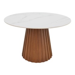 Τραπέζι Franzel  sintered stone σε όψη μαρμάρου-mdf σε φυσική απόχρωση Φ120x75εκ
