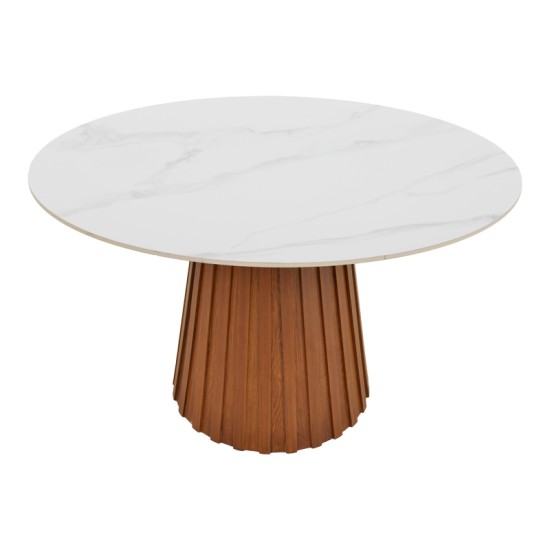 Τραπέζι Franzel  sintered stone σε όψη μαρμάρου-mdf σε φυσική απόχρωση Φ120x75εκ