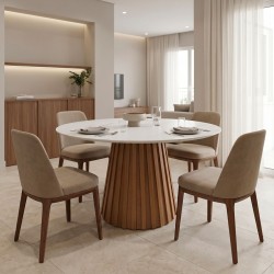 Τραπέζι Franzel  sintered stone σε όψη μαρμάρου-mdf σε φυσική απόχρωση Φ120x75εκ