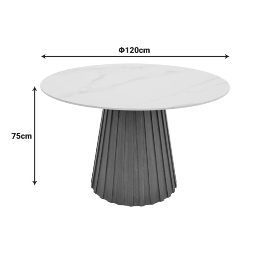 Τραπέζι Franzel  sintered stone σε όψη μαρμάρου-mdf σε φυσική απόχρωση Φ120x75εκ