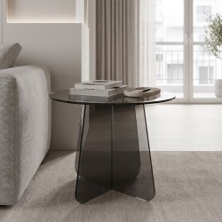 Τραπέζι βοηθητικό Cleary  tempered 8mm γυαλί ανθρακί Φ50x45εκ