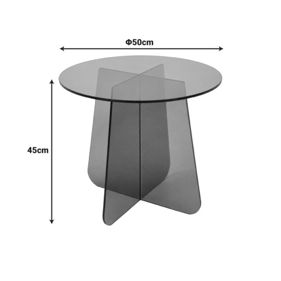 Τραπέζι βοηθητικό Cleary  tempered 8mm γυαλί ανθρακί Φ50x45εκ