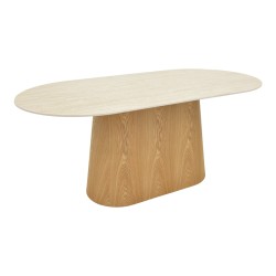 Τραπέζι Karlino  sintered stone σε όψη τραβερτίνας-mdf σε φυσική απόχρωση 180x90x76εκ