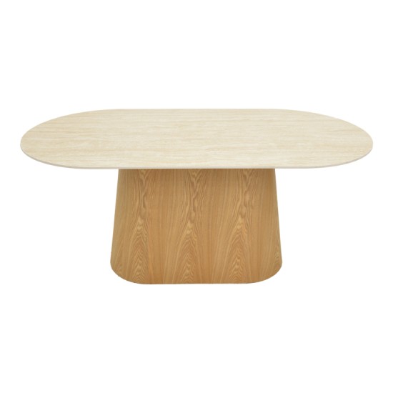 Τραπέζι Karlino  sintered stone σε όψη τραβερτίνας-mdf σε φυσική απόχρωση 180x90x76εκ