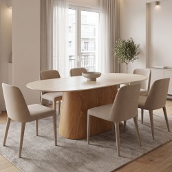 Τραπέζι Karlino  sintered stone σε όψη τραβερτίνας-mdf σε φυσική απόχρωση 180x90x76εκ