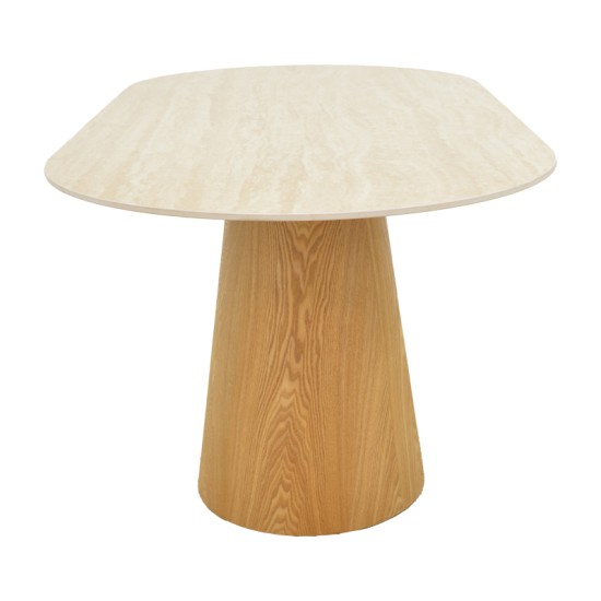 Τραπέζι Karlino  sintered stone σε όψη τραβερτίνας-mdf σε φυσική απόχρωση 180x90x76εκ