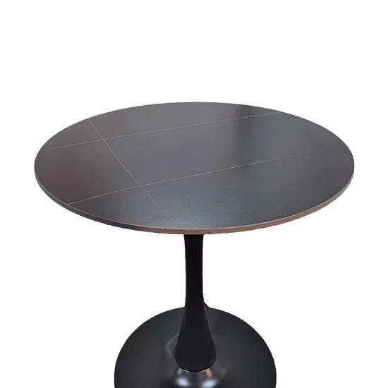 Tραπέζι Balou  sintered stone σε μαύρη απόχρωση με όψη μαρμάρου-βάση μαύρο μέταλλο Φ90x73εκ