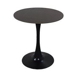 Tραπέζι Balou  sintered stone σε μαύρη απόχρωση με όψη μαρμάρου-βάση μαύρο μέταλλο Φ90x73εκ