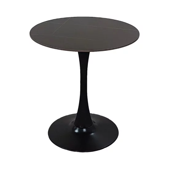 Tραπέζι Balou  sintered stone σε μαύρη απόχρωση με όψη μαρμάρου-βάση μαύρο μέταλλο Φ90x73εκ