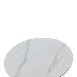 Tραπέζι Balou  sintered stone σε λευκή απόχρωση με όψη μαρμάρου-βάση λευκό μέταλλο Φ120x73εκ